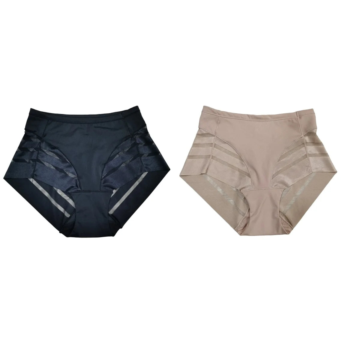 2PCS/Set Women Panties High Rise Briefs Tummy Control Shapewear Ice Silk Mesh Elastic Female Sexy Lingerie Seamless Underwear