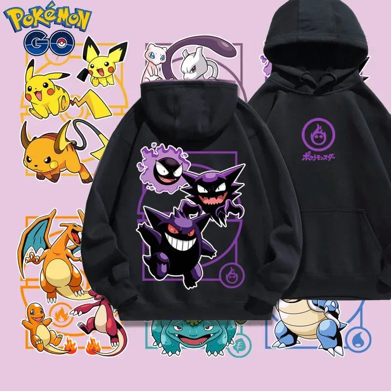 2024 New Pokemon Gengar Pikachu Couple Hoodies Sweatshirt Tracksuit Sports Sweatshirt Winter Retro Harajuku Casual Loose Jumper