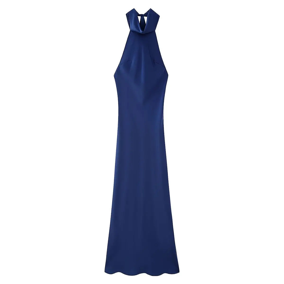 Zevity Women Sexy Sleeveless Solid Color Soft Satin Halter Long Dress Female Chic Backless Zipper Brand Party Vestidos DS7208