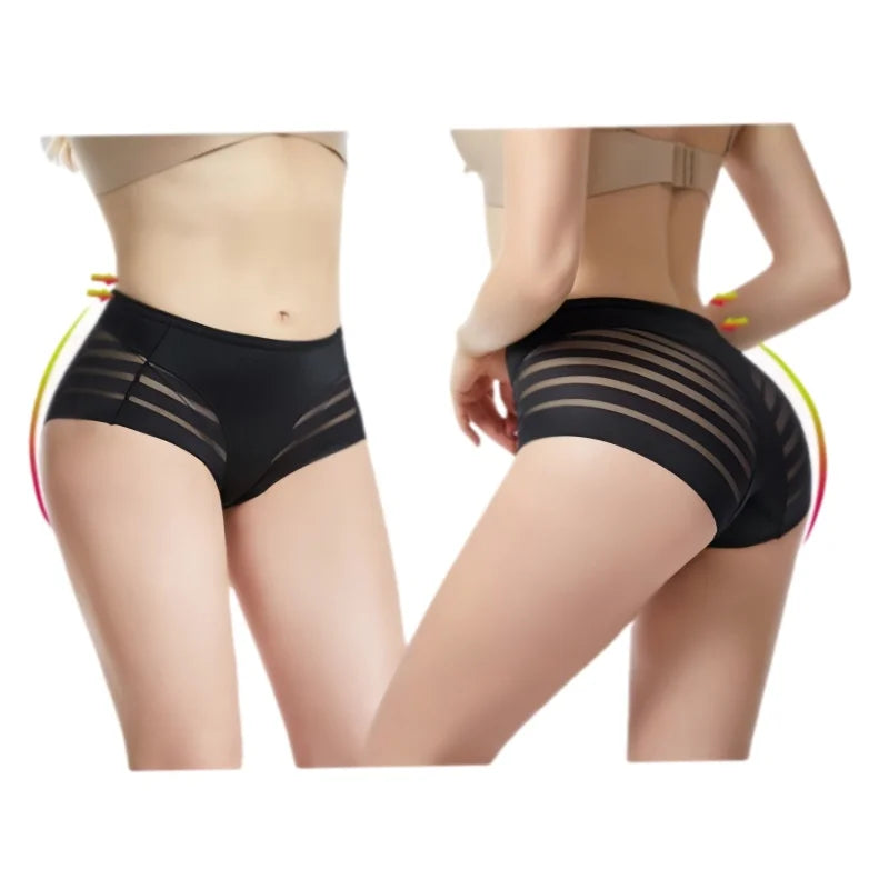 2PCS/Set Women Panties High Rise Briefs Tummy Control Shapewear Ice Silk Mesh Elastic Female Sexy Lingerie Seamless Underwear