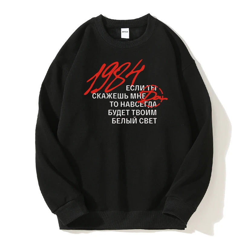 Harajuku Streetwear Pullovers Men's Hoodies 1984 Graphic Letter Print Hooded Loose Sweatshirts Hip Hop Aesthetic Tops Gothic Y2k