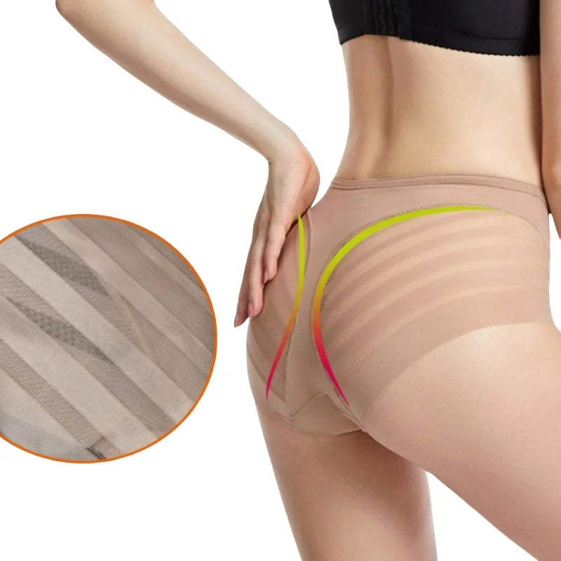2PCS/Set Women Panties High Rise Briefs Tummy Control Shapewear Ice Silk Mesh Elastic Female Sexy Lingerie Seamless Underwear
