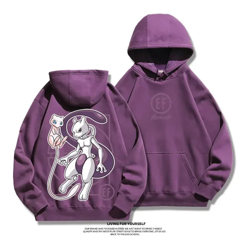2024 New Pokemon Gengar Pikachu Couple Hoodies Sweatshirt Tracksuit Sports Sweatshirt Winter Retro Harajuku Casual Loose Jumper
