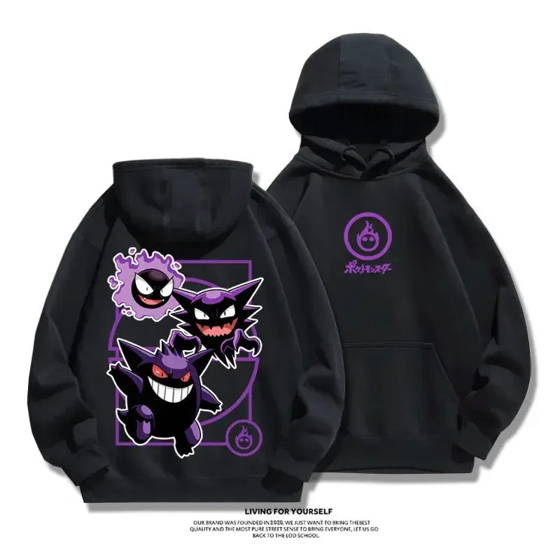 2024 New Pokemon Gengar Pikachu Couple Hoodies Sweatshirt Tracksuit Sports Sweatshirt Winter Retro Harajuku Casual Loose Jumper