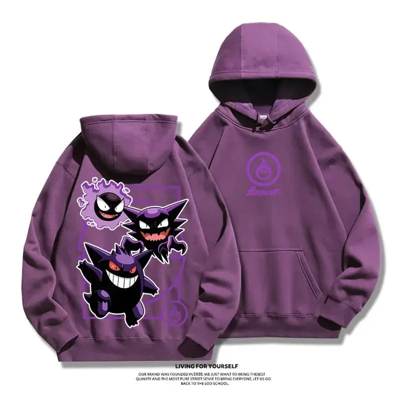 2024 New Pokemon Gengar Pikachu Couple Hoodies Sweatshirt Tracksuit Sports Sweatshirt Winter Retro Harajuku Casual Loose Jumper