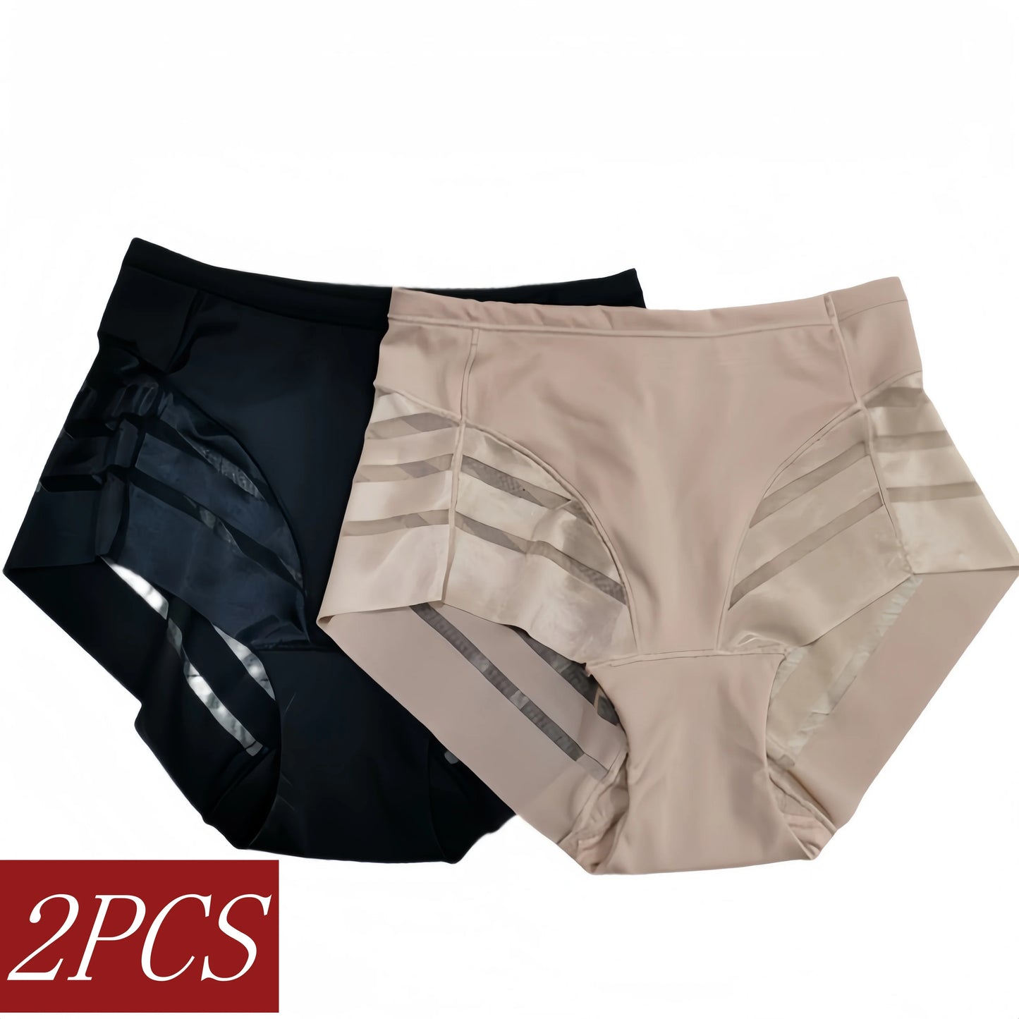 2PCS/Set Women Panties High Rise Briefs Tummy Control Shapewear Ice Silk Mesh Elastic Female Sexy Lingerie Seamless Underwear