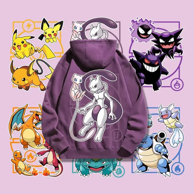 2024 New Pokemon Gengar Pikachu Couple Hoodies Sweatshirt Tracksuit Sports Sweatshirt Winter Retro Harajuku Casual Loose Jumper