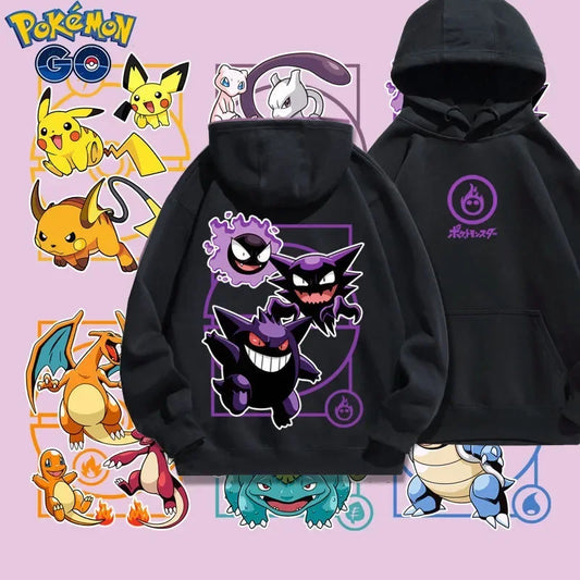 2024 New Pokemon Gengar Pikachu Couple Hoodies Sweatshirt Tracksuit Sports Sweatshirt Winter Retro Harajuku Casual Loose Jumper