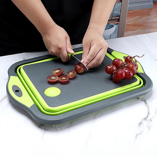 Collapsible Cutting Board With Colander Multifunction Silicone Folding Chopping Board Dish Basin Basket Drainer Kitchen Storage